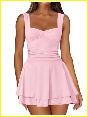 IWD Women's Square Neck Sleeveless Mini Dress Corset A Line Short Dresses